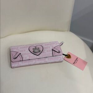 Juicy Couture Chiffon Pink & Silver Single Fusset Flap Clutch Wallet